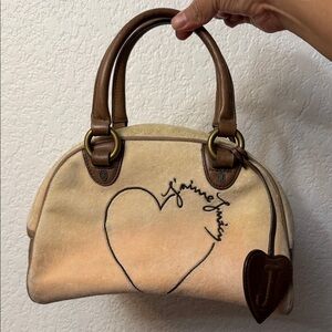 Vintage Juicy Couture Y2K Cream and Brown Heart Satchel With Cow Hide Leather